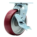 Service Caster #30 Series stainless steel swivel casters with 6 inch non-marking polyurethane tread on aluminum core wheel and brake provide a washable caster solution.