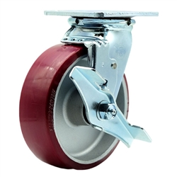 Service Caster #30 Series stainless steel swivel casters with 6 inch non-marking polyurethane tread on aluminum core wheel and brake provide a washable caster solution.