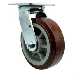 Service Caster #30 Series stainless steel swivel casters with 6 inch non-marking polyurethane tread on polyolefin core wheel provide a washable caster solution.