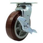 Service Caster #30 Series stainless steel swivel casters with 6 inch non-marking polyurethane tread on polyolefin core wheel and brake provide a washable caster solution.
