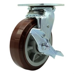 Service Caster #30 Series stainless steel swivel casters with 6 inch non-marking polyurethane tread on polyolefin core wheel and brake provide a washable caster solution.