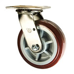 6 Inch Stainless Steel Swivel Caster - Polyurethane Tread on Poly Core Wheel