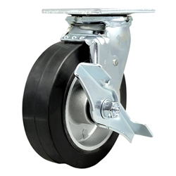 Service Caster #30 Series stainless steel swivel casters with 6 inch moldon rubber tread on aluminum core wheel and brake provide a washable caster solution.