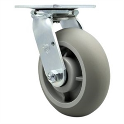 Service Caster #30 Series stainless steel swivel casters with 6 inch non-marking thermoplastic rubber tread (donut face) on polyolefin core wheel provide a washable caster solution.