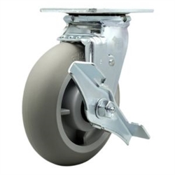 Service Caster #30 Series stainless steel swivel casters with 6 inch non-marking thermoplastic rubber tread (donut face) on polyolefin core wheel and brake provide a washable caster solution.