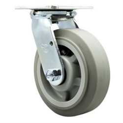 Service Caster #30 Series stainless steel swivel casters with 6 inch non-marking thermoplastic rubber tread (flat face) on polyolefin core wheel provide a washable caster solution.