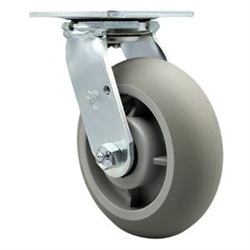 Service Caster #30 Series stainless steel swivel casters with 6 inch non-marking thermoplastic rubber tread (donut face) on polyolefin core wheel provide a washable caster solution.
