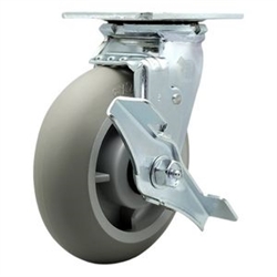 Service Caster #30 Series stainless steel swivel casters with 6 inch non-marking thermoplastic rubber tread (donut face) on polyolefin core wheel and brake provide a washable caster solution.