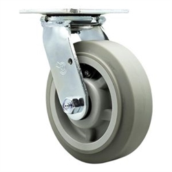 Service Caster #30 Series stainless steel swivel casters with 6 inch non-marking thermoplastic rubber tread (flat face) on polyolefin core wheel provide a washable caster solution.