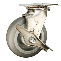 6 Inch Stainless Steel Swivel Caster - Thermoplastic Rubber  Tread on Poly Core Wheel