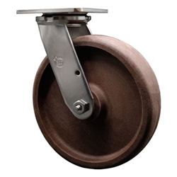Service Caster #30 Series stainless steel high temperature swivel casters with 8 inch glass filled nylon wheel provide a washable caster solution.