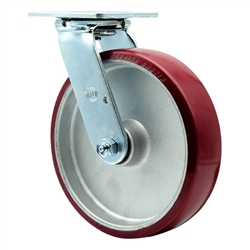 Service Caster #30 Series stainless steel swivel casters with 8 inch non-marking polyurethane tread on aluminum core wheel provide a washable caster solution.