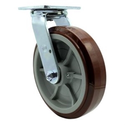 Service Caster #30 Series stainless steel swivel casters with 8 inch non-marking polyurethane tread on polyolefin core wheel provide a washable caster solution.