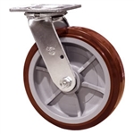 8 Inch Stainless Steel Swivel Caster - Polyurethane Tread on Poly Core Wheel