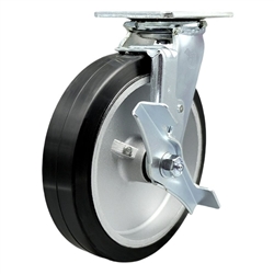 Service Caster #30 Series stainless steel swivel casters with 8 inch moldon rubber tread on aluminum core wheel and brake provide a washable caster solution.