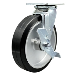 Service Caster #30 Series stainless steel swivel casters with 8 inch moldon rubber tread on aluminum core wheel and brake provide a washable caster solution.