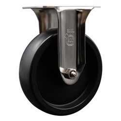 Service Caster #20 Series Grade 316 stainless steel rigid casters with 5 inch polyolefin wheel provide a washable caster solution.