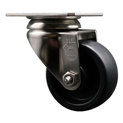 Service Caster #20 Series Grade 316 stainless steel swivel casters with 3 inch polyolefin wheel provide a washable caster solution.