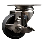 Service Caster #20 Series Grade 316 stainless steel swivel casters with 3 inch polyolefin wheel and brake provide a washable caster solution.