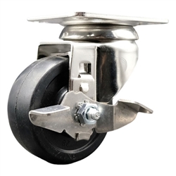Grade 316 stainless steel swivel casters with 3 inch soft rubber wheel and brake