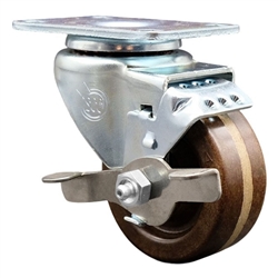 3-1/2 inch Grade 316 Stainless Steel Swivel Caster with Brake and High Temperature Phenolic Wheel
