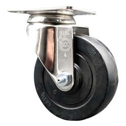 Grade 316 stainless steel swivel casters with 4 inch soft rubber wheel