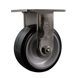 Service Caster #30 Series Grade 316 stainless steel rigid casters with 5 inch moldon rubber tread on aluminum core wheel provide a washable caster solution