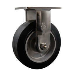 Service Caster #30 Series Grade 316 stainless steel rigid casters with 6 inch moldon rubber tread on aluminum core wheel provide a washable caster solution