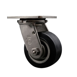 Service Caster #30 Series Grade 316 stainless steel swivel casters with 4 inch moldon rubber tread on aluminum core wheel provide a washable caster solution