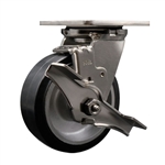 Service Caster #30 Series Grade 316 stainless steel swivel casters with 5 inch moldon rubber tread on aluminum core wheel and brake provide a washable caster solution