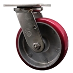 Service Caster #30 Series Grade 316 stainless steel swivel casters with 6 inch non-marking polyurethane tread on aluminum core wheel provide a washable caster solution