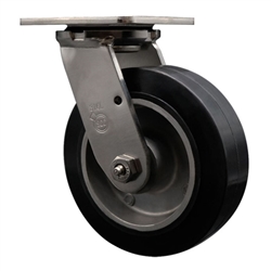 Service Caster #30 Series Grade 316 stainless steel swivel casters with 6 inch moldon rubber tread on aluminum core wheel provide a washable caster solution