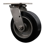 Service Caster #30 Series Grade 316 stainless steel swivel casters with 6 inch moldon rubber tread on aluminum core wheel provide a washable caster solution