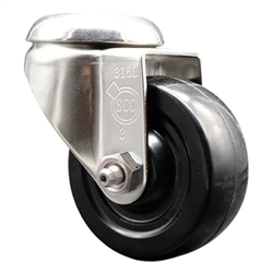 Service Caster #20 Series Grade 316 stainless steel bolt hole swivel casters with 3 inch soft rubber wheel provide a washable caster solution.
