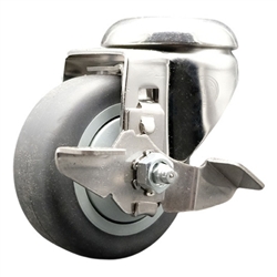 Grade 316 stainless steel bolt hole swivel casters with 3 inch thermoplastic rubber tread wheel and brake