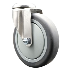 Grade 316 stainless steel bolt hole swivel casters with 5 inch thermoplastic rubber tread wheel