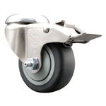 Grade 316 stainless steel bolt hole swivel casters with 3-1/2 inch thermoplastic rubber tread wheel and total lock