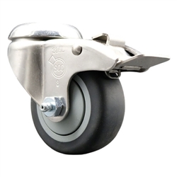Grade 316 stainless steel bolt hole swivel casters with 3-1/2 inch thermoplastic rubber tread wheel and total lock