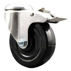 Service Caster #20 Series Grade 316 stainless steel bolt hole swivel casters with 4 inch hard rubber wheel and total lock provide a washable caster solution.