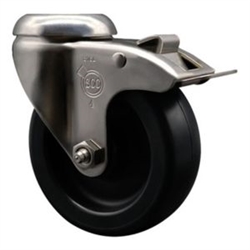 Service Caster #20 Series Grade 316 stainless steel bolt hole swivel casters with 4 inch polyolefin wheel and total lock provide a washable caster solution.