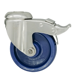 4" Grade 316 Stainless Steel Bolt Hole Caster with Solid Polyurethane Wheel and Total Lock Brake