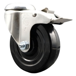 Service Caster #20 Series Grade 316 stainless steel bolt hole swivel casters with 4 inch soft rubber wheel and total lock provide a washable caster solution.