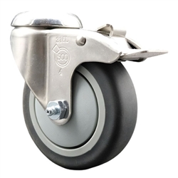 Grade 316 stainless steel bolt hole swivel casters with 4 inch thermoplastic rubber tread wheel and total lock