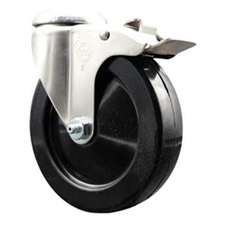 Service Caster #20 Series Grade 316 stainless steel bolt hole swivel casters with 5 inch hard rubber wheel and total lock provide a washable caster solution.