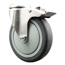 Grade 316 stainless steel bolt hole swivel casters with 5 inch thermoplastic rubber tread wheel and total lock