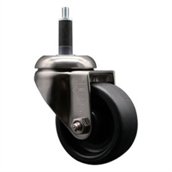 Service Caster #20 Series 1 inch expanding adapter stem Grade 316 stainless steel swivel casters with a 3 inch polyolefin wheel provide a washable caster solution.