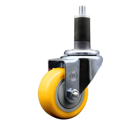 Service Caster 1-1/4 inch expanding stem 316 stainless steel swivel caster with a 3 inch yellow polyurethane wheel. Featuring stainless steel components, these casters are ideal for any equipment with round or square tube legs.