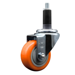 Service Caster 1-1/8 inch expanding stem 316 stainless steel swivel caster with a 3 inch orange polyurethane wheel. Featuring stainless steel components, these casters are ideal for any equipment with round or square tube legs.