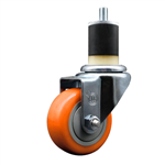 Service Caster 1-7/8 inch expanding stem 316 stainless steel swivel caster with a 3 inch orange polyurethane wheel. Featuring stainless steel components, these casters are ideal for any equipment with round or square tube legs.