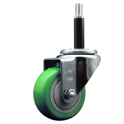 Service Caster 3/4 inch expanding stem 316 stainless steel swivel caster with a 3 inch green polyurethane wheel. Featuring stainless steel components, these casters are ideal for any equipment with round or square tube legs.